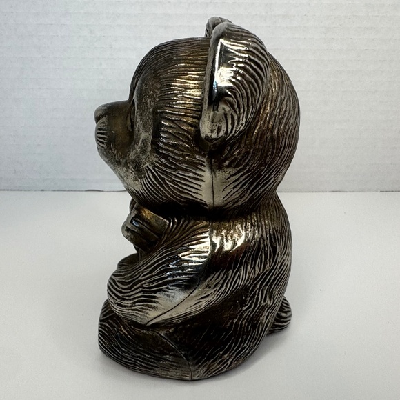 Silver/Brass-Tone Teddy Bear Bank 5" tall, Eclectic / Whimsigoth Display Décor - Picture 4 of 9